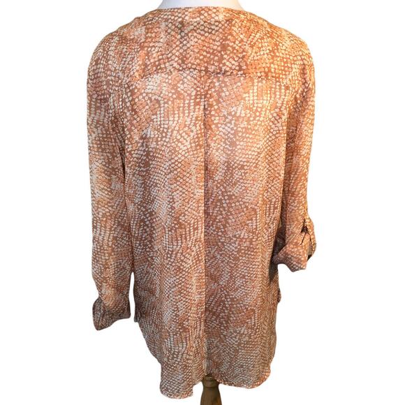 Womens Tunic Blouse Sz M Semi Sheer Peach Animal Print Camisole Roll Tab Sleeves - Picture 5 of 11
